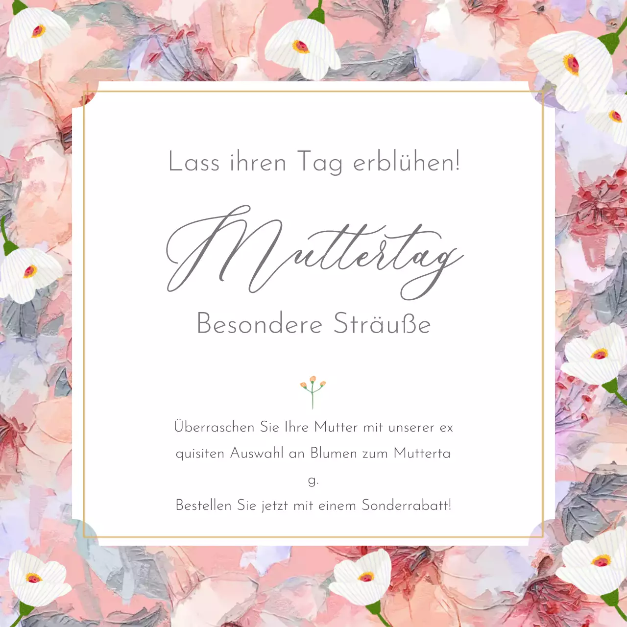 Rosa und weiße elegante Blumen zum Muttertag Werbung für ein Event