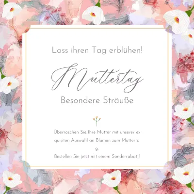 Rosa und weiße elegante Blumen zum Muttertag Werbung für ein Event