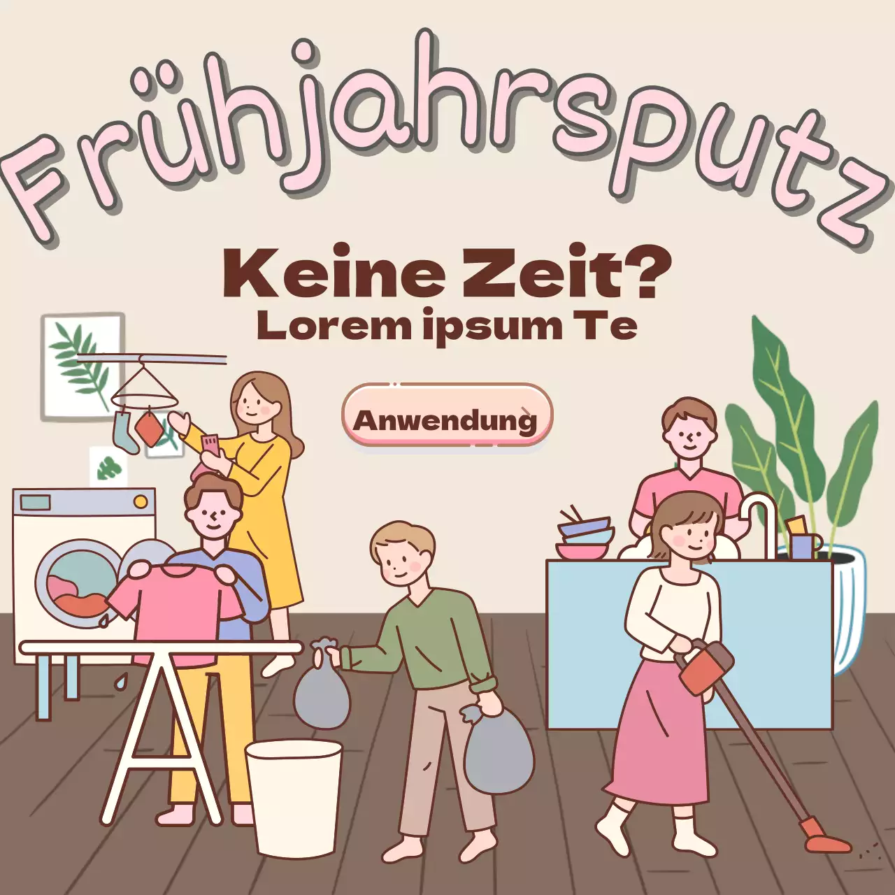 Niedliche beigefarbene Tür-zu-Tür-Reinigungsanzeige