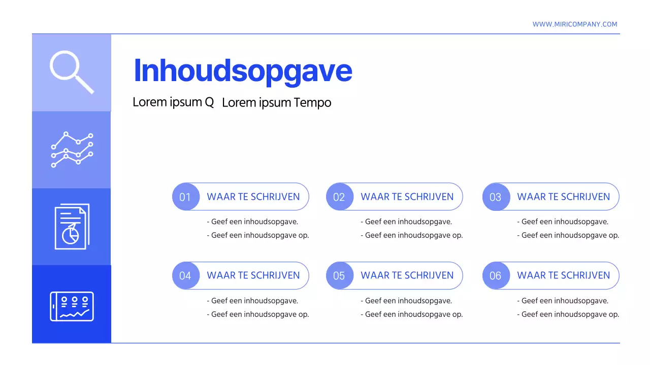 Een eenvoudig blauw-wit sjabloonrapport voor informatieorganisatie