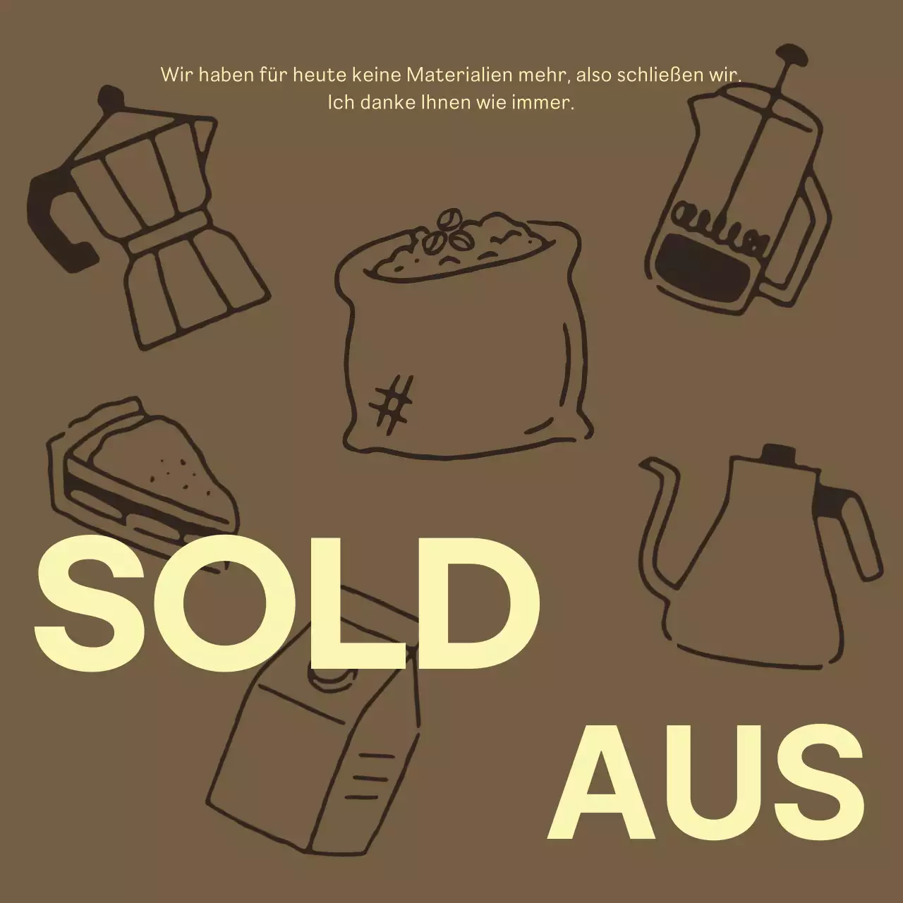 Schlichter Café-Aushang in Gelb und Braun