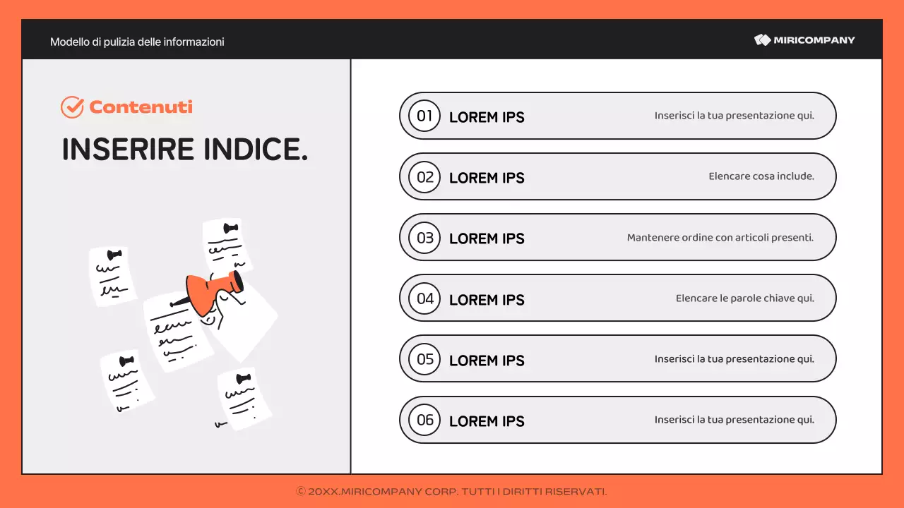 Un semplice report arancione e nero, ricco di informazioni