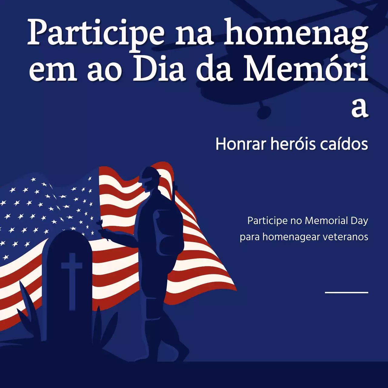 Aviso de homenagem ao Dia da Memória em azul-marinho e branco
