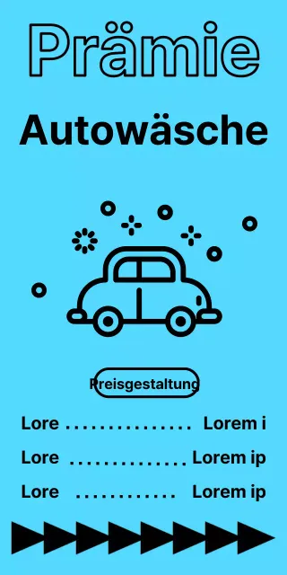 Standorte und Preise von Autowaschanlagen in schwarzer Schrift auf blauem Hintergrund