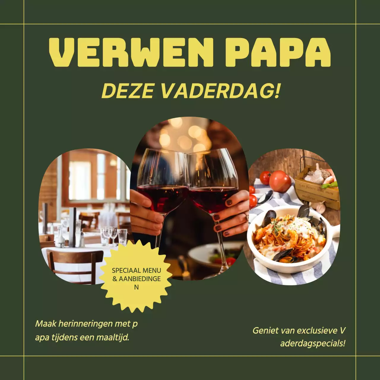 Geel en Groen Trendy Vaderdag Restaurantreclame
