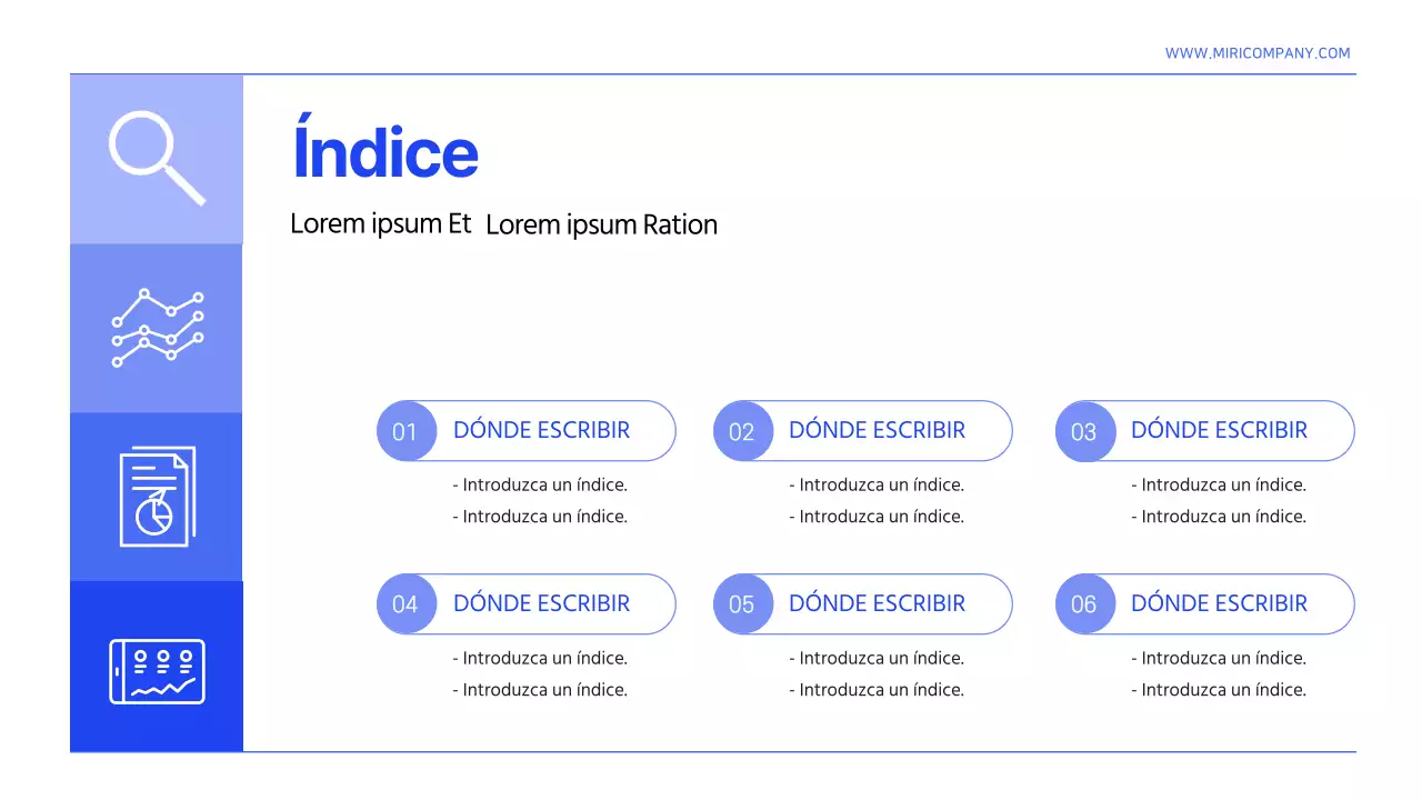 Un sencillo modelo de informe de organización de la información en azul y blanco