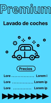 Lugares de lavado y precios en texto negro sobre fondo azul