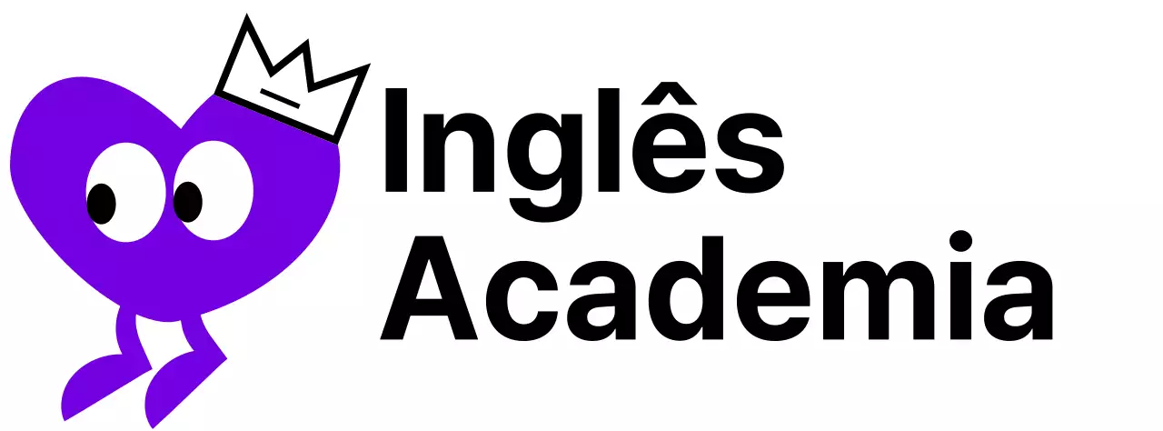 Academia de Inglês com um conceito giro que inclui personagens com corações roxos