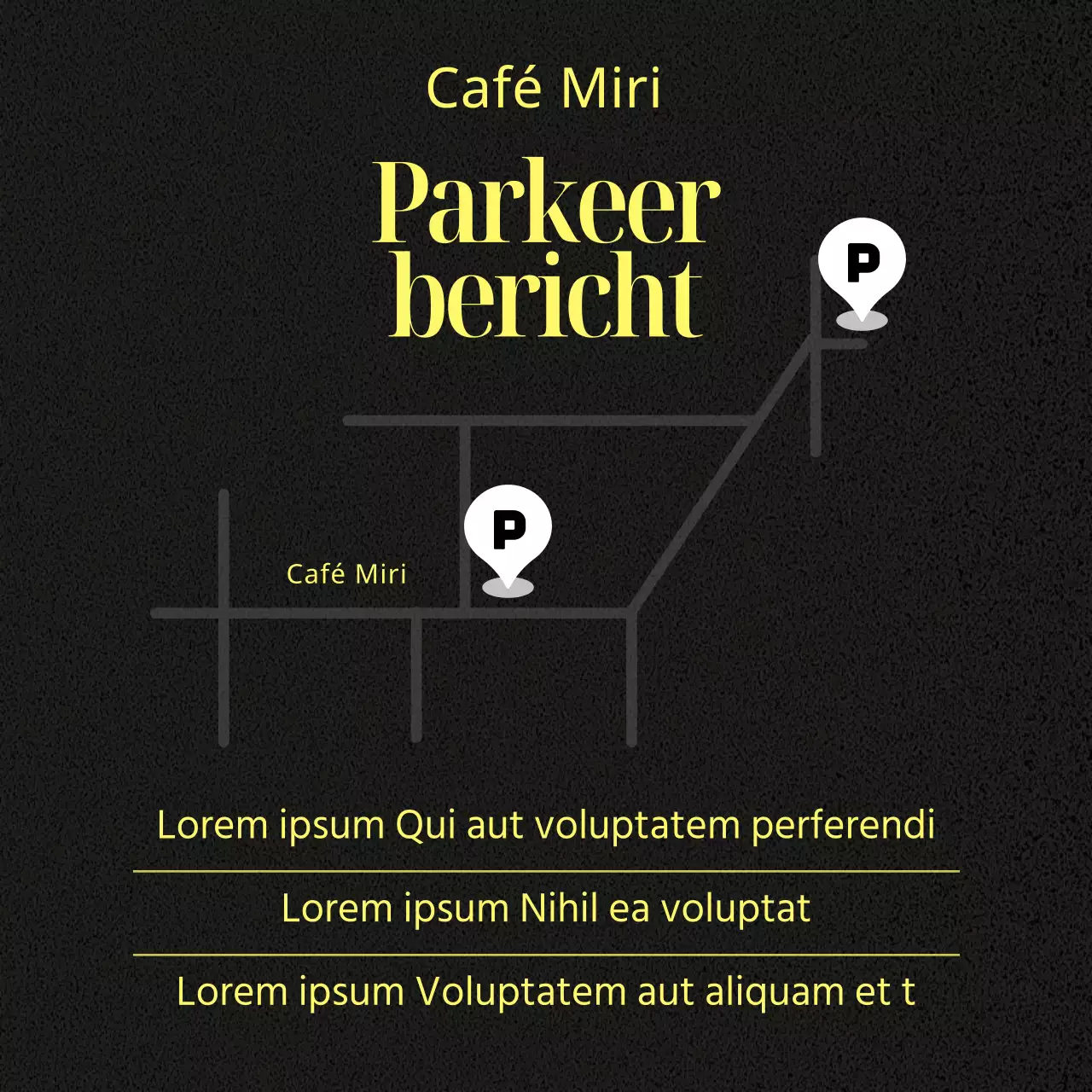 Ontwerppost voor een trendy café-eigenaar in geel en zwart