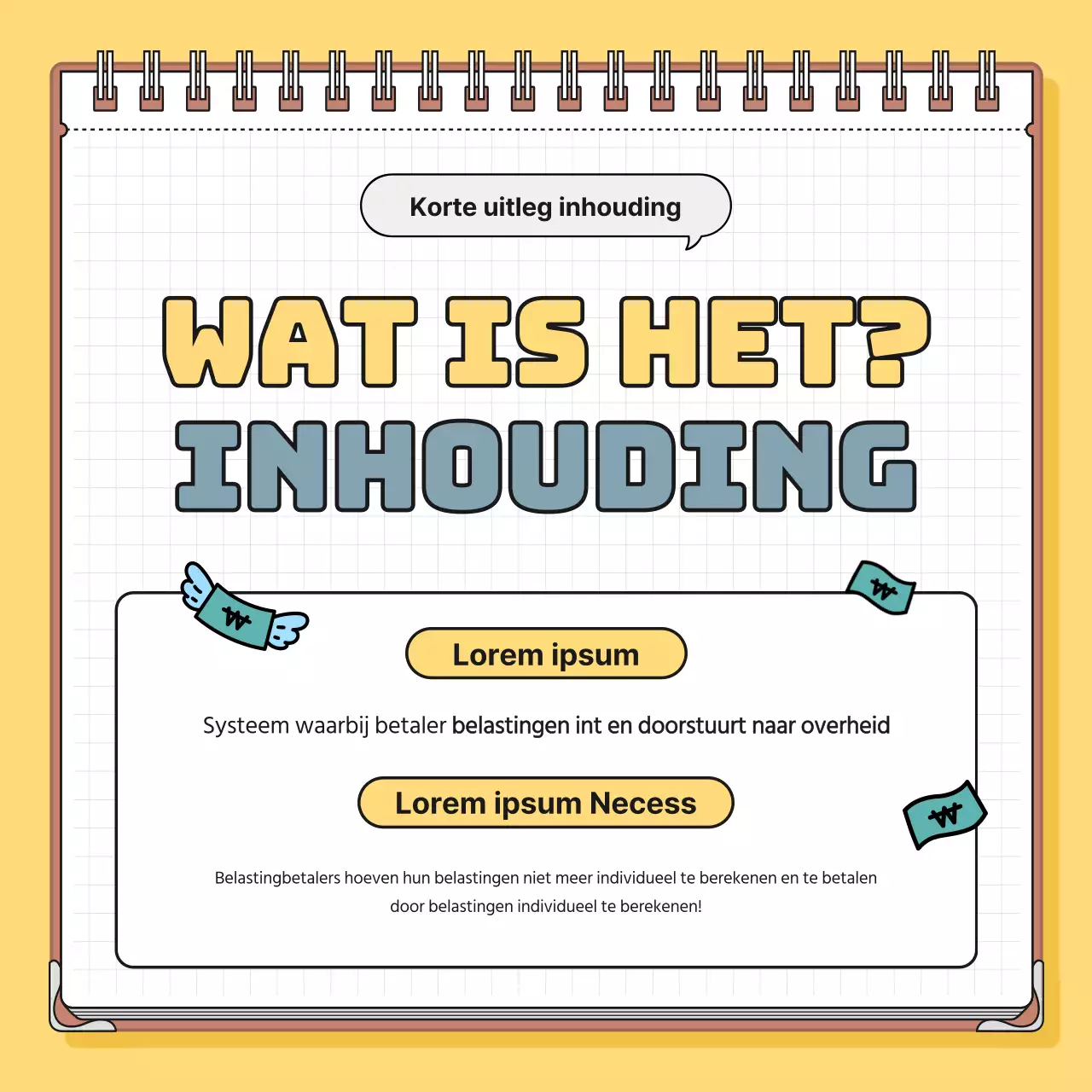 Minimalistische belastinginformatie in geel en blauw