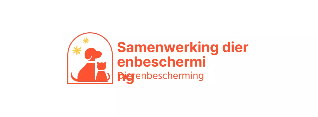 De Humane Society met een schattig geïllustreerd logo van een hond en kat in het rood