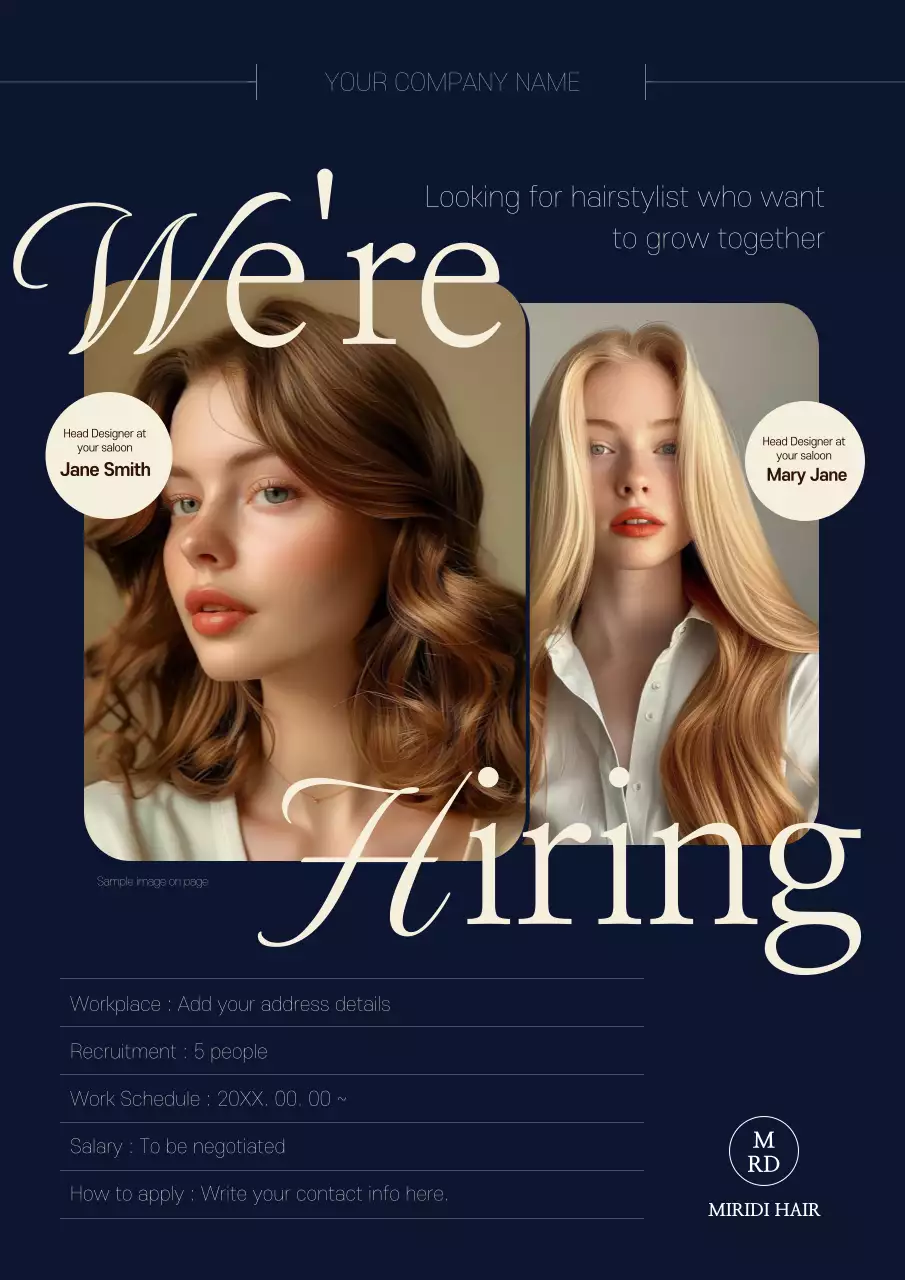 네이비 엘레강트 헤어 스타일리스트 모집 포스터