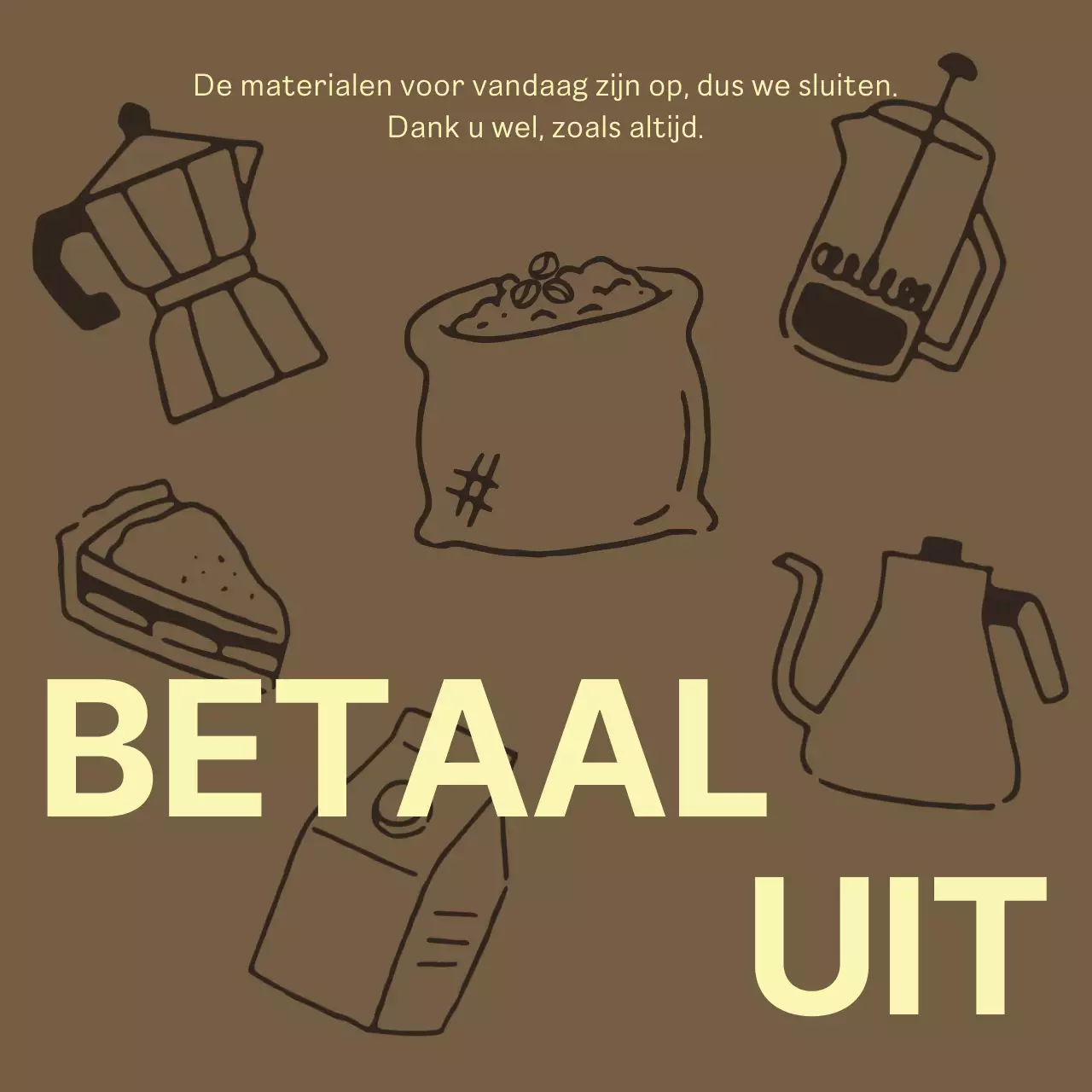 Eenvoudige café aankondiging in geel en bruin