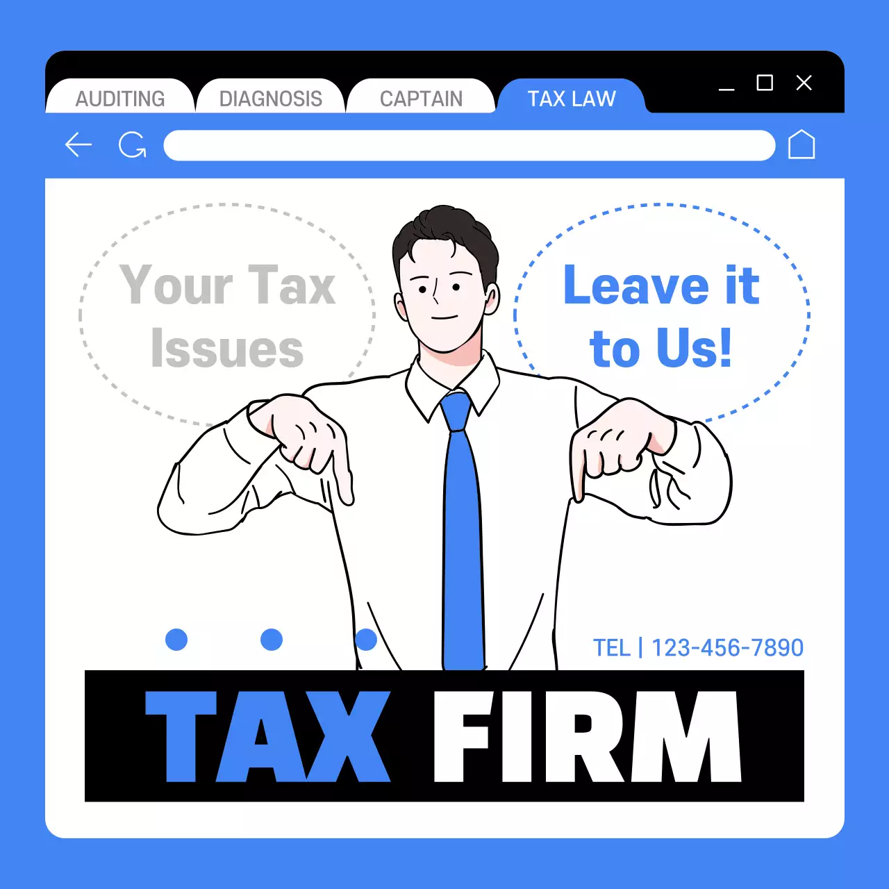 A simple tax accounting ad in blue and black.