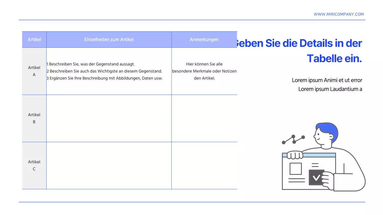 Eine einfache blau-weiße Vorlage für einen Bericht zur Informationsorganisation