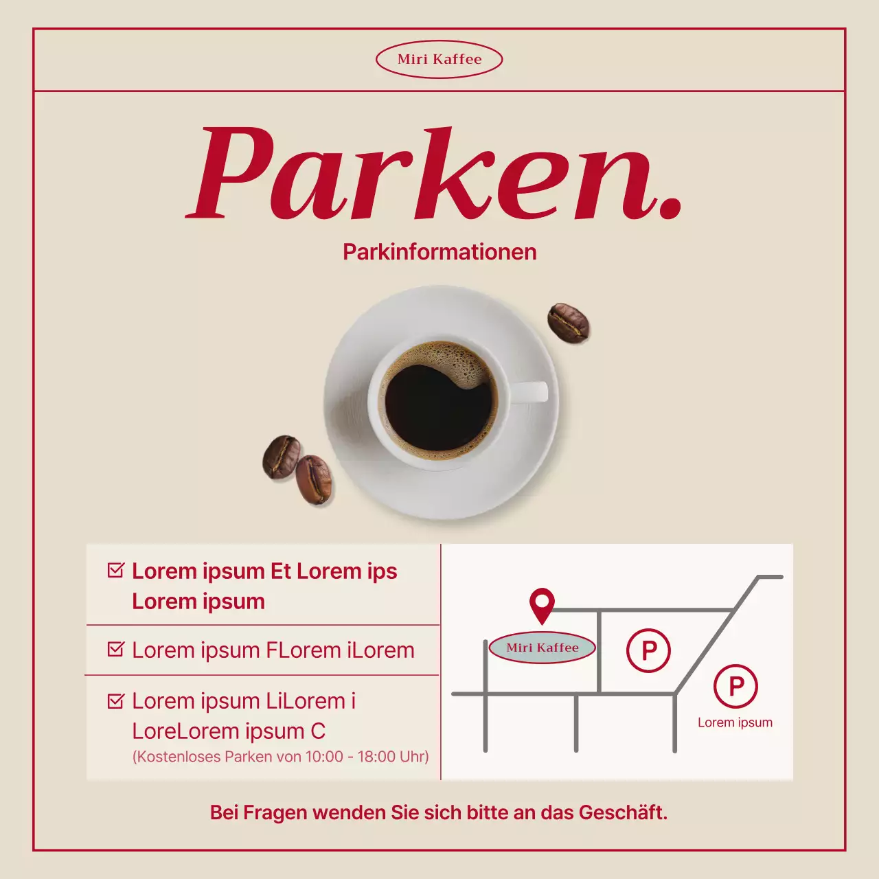 Vintage-Café-Ankündigung in Mint und Rot