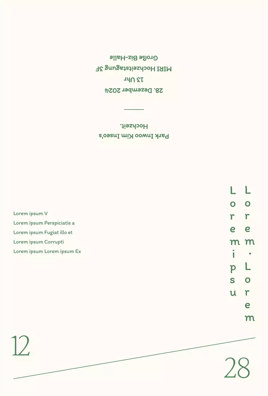 Grüne Einladung mit ruhiger, klarer Typografie