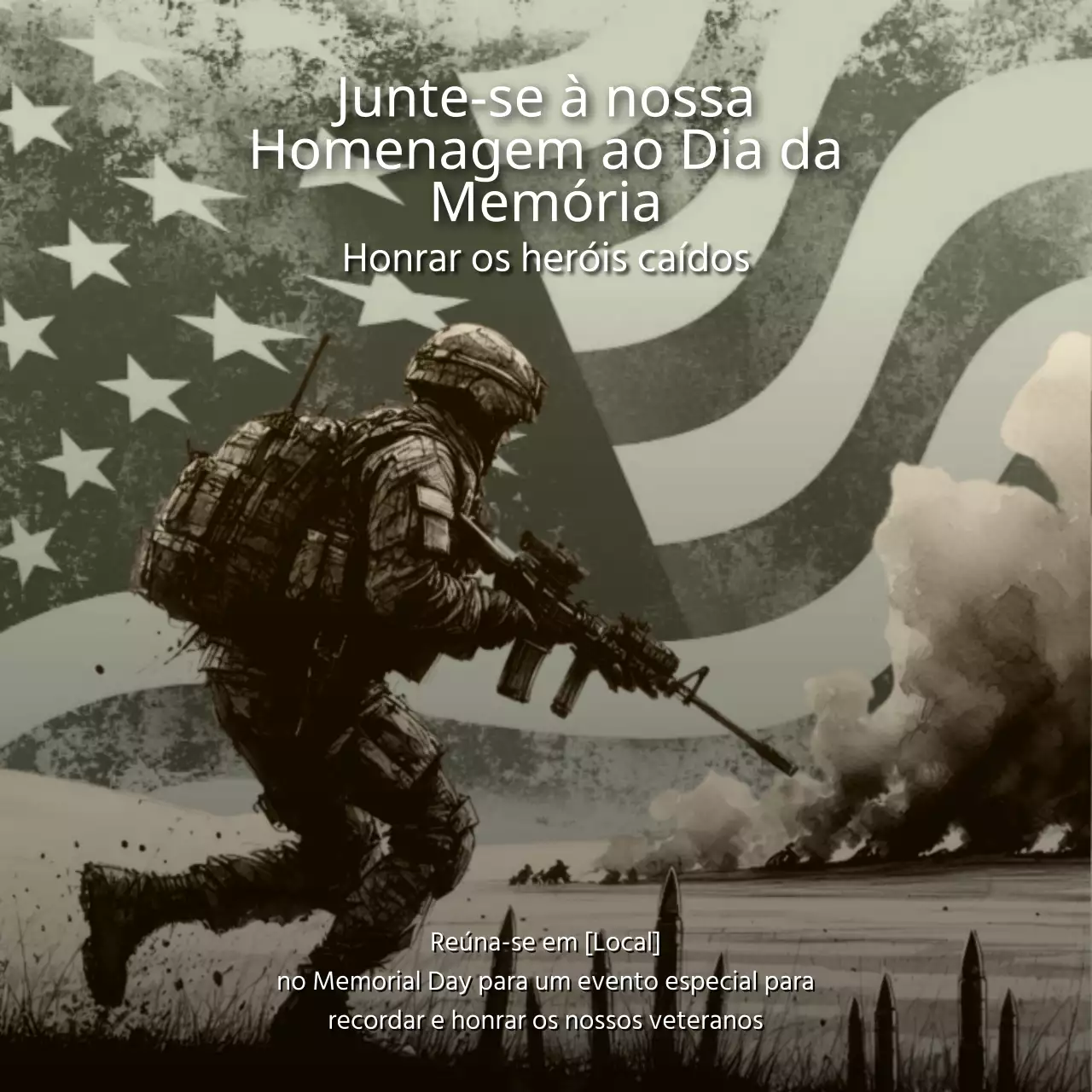 Aviso de homenagem vintage a preto e branco para o Dia da Memória