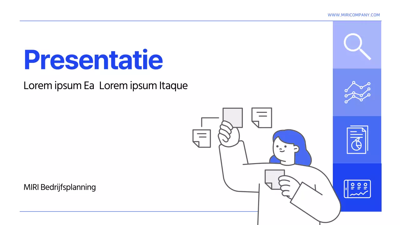 Een eenvoudig blauw-wit sjabloonrapport voor informatieorganisatie