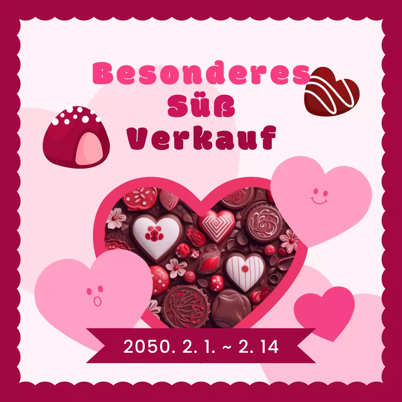Eine hübsche Anzeige zum Valentinstag in Rosa und Hellblau