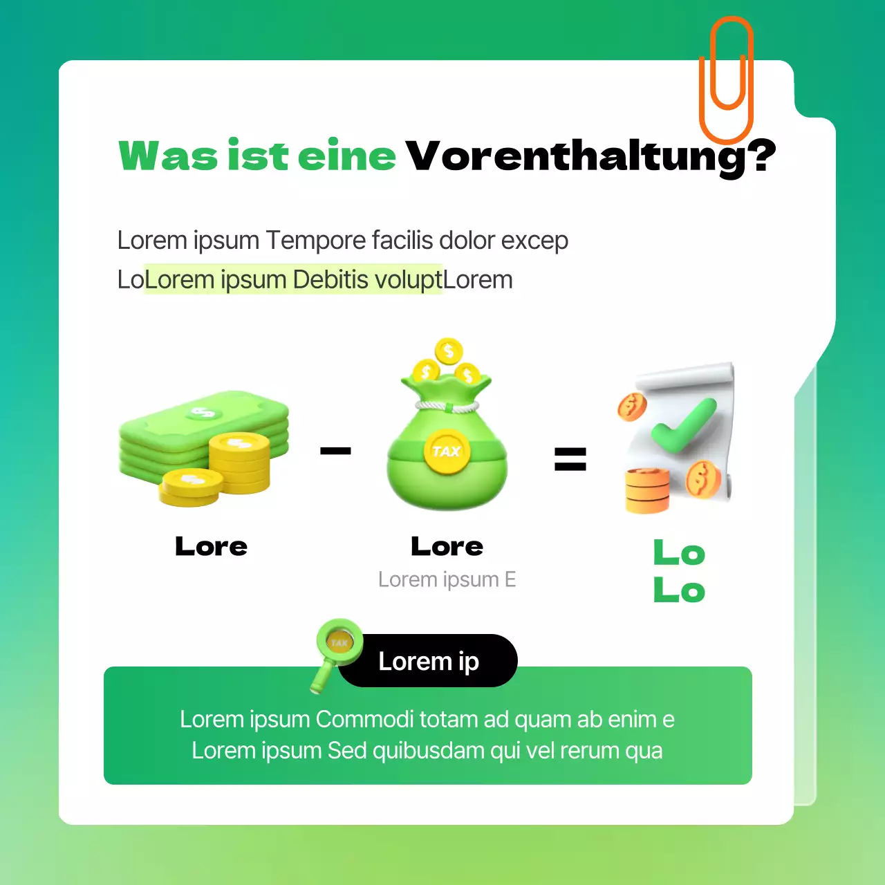 Moderne Buchhaltungserklärung zum Jahresende mit grünem Hintergrund