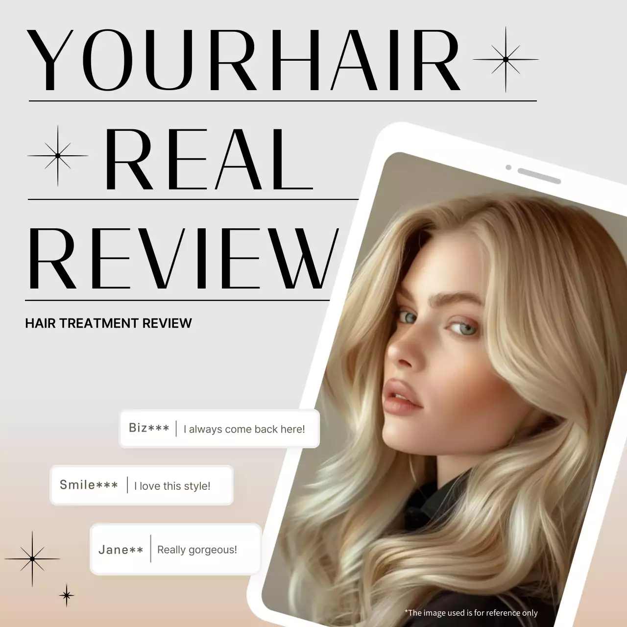 Beige Modern Hair Review Social Media Post