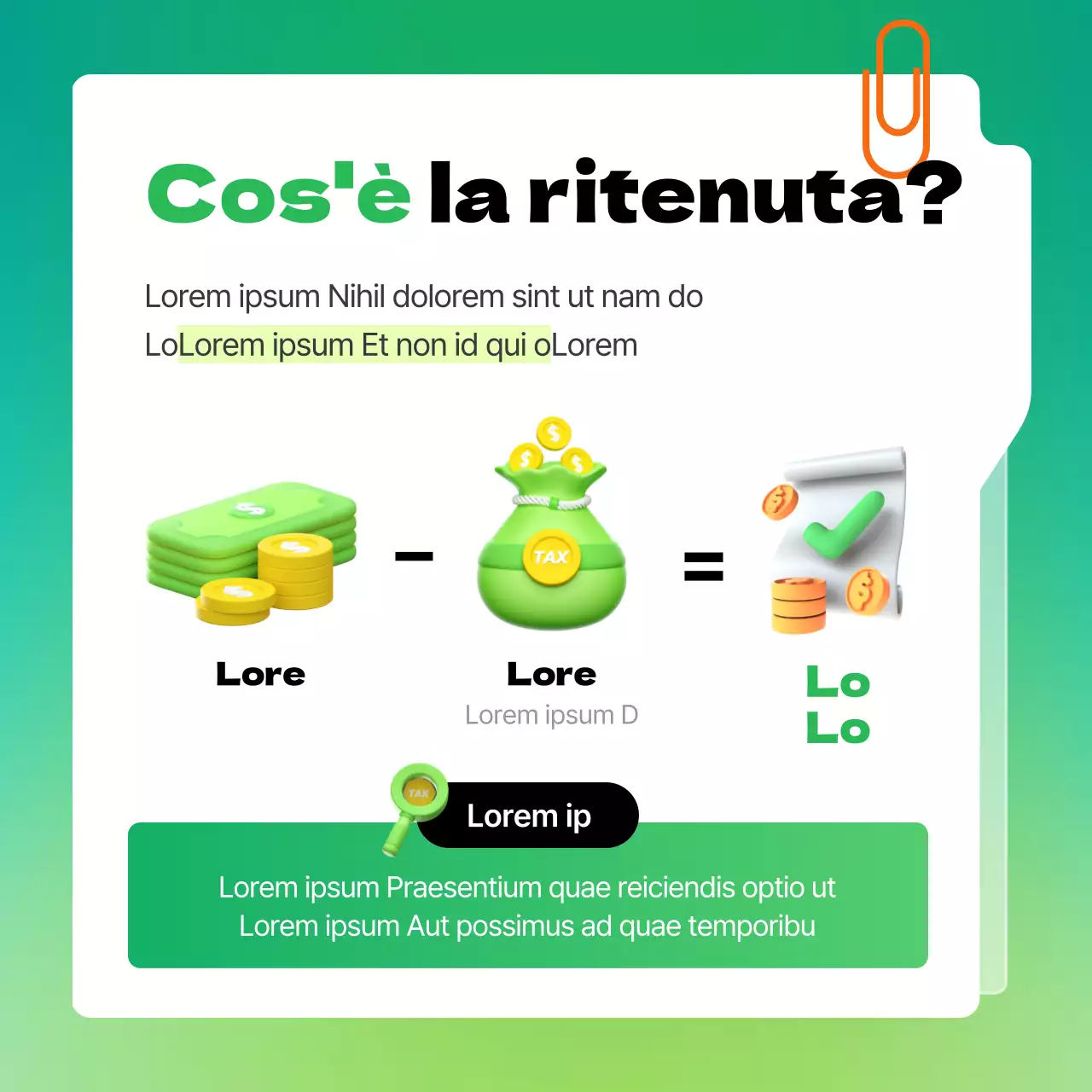 Moderna spiegazione di fine anno contabile con sfondo verde