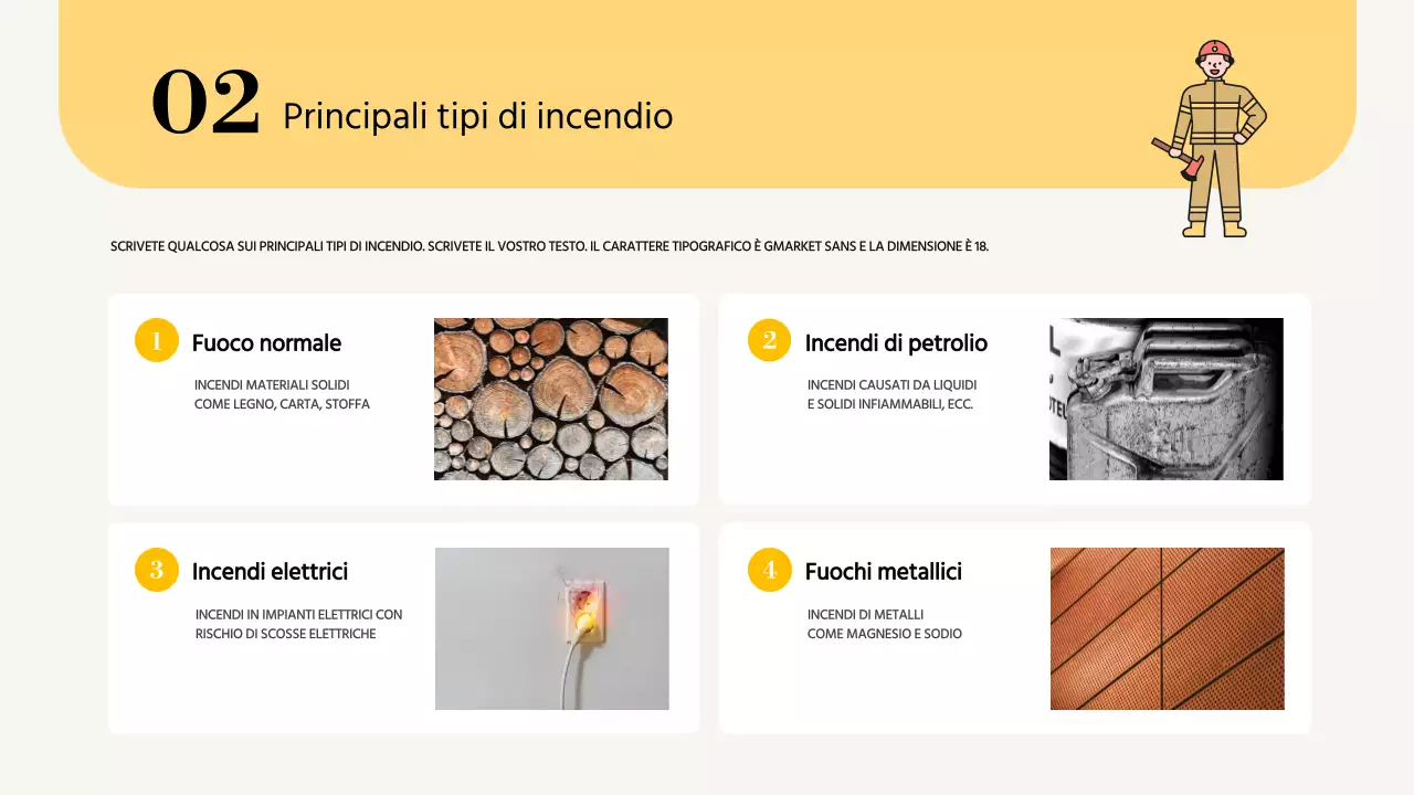 Materiale di formazione sulla sicurezza antincendio semplice e giallo
