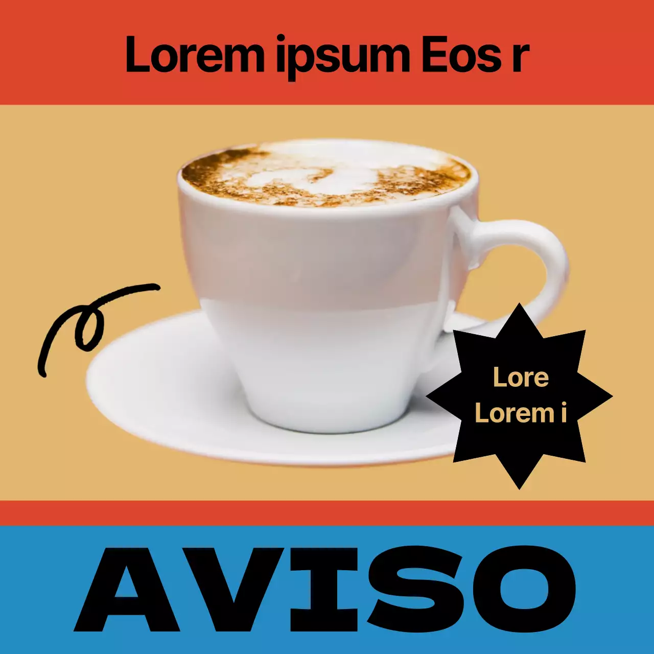 Promover um café de inspiração vintage em amarelo e vermelho