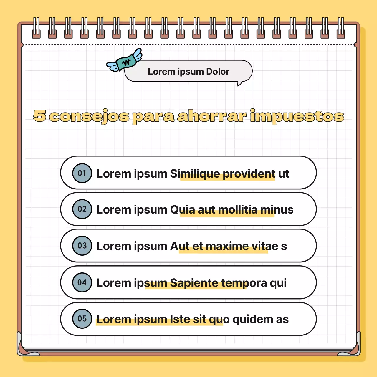Información fiscal minimalista en amarillo y azul