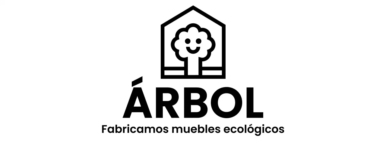Diseño de empresa de muebles con logotipo de marca que muestra un árbol en una casa