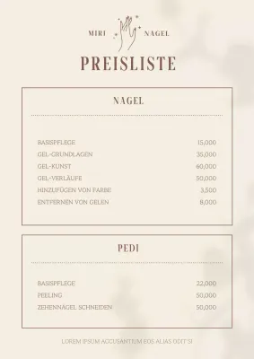 Preise für ein minimalistisches Nagelstudio mit elfenbeinfarbenen und braunen Pflanzenschatten