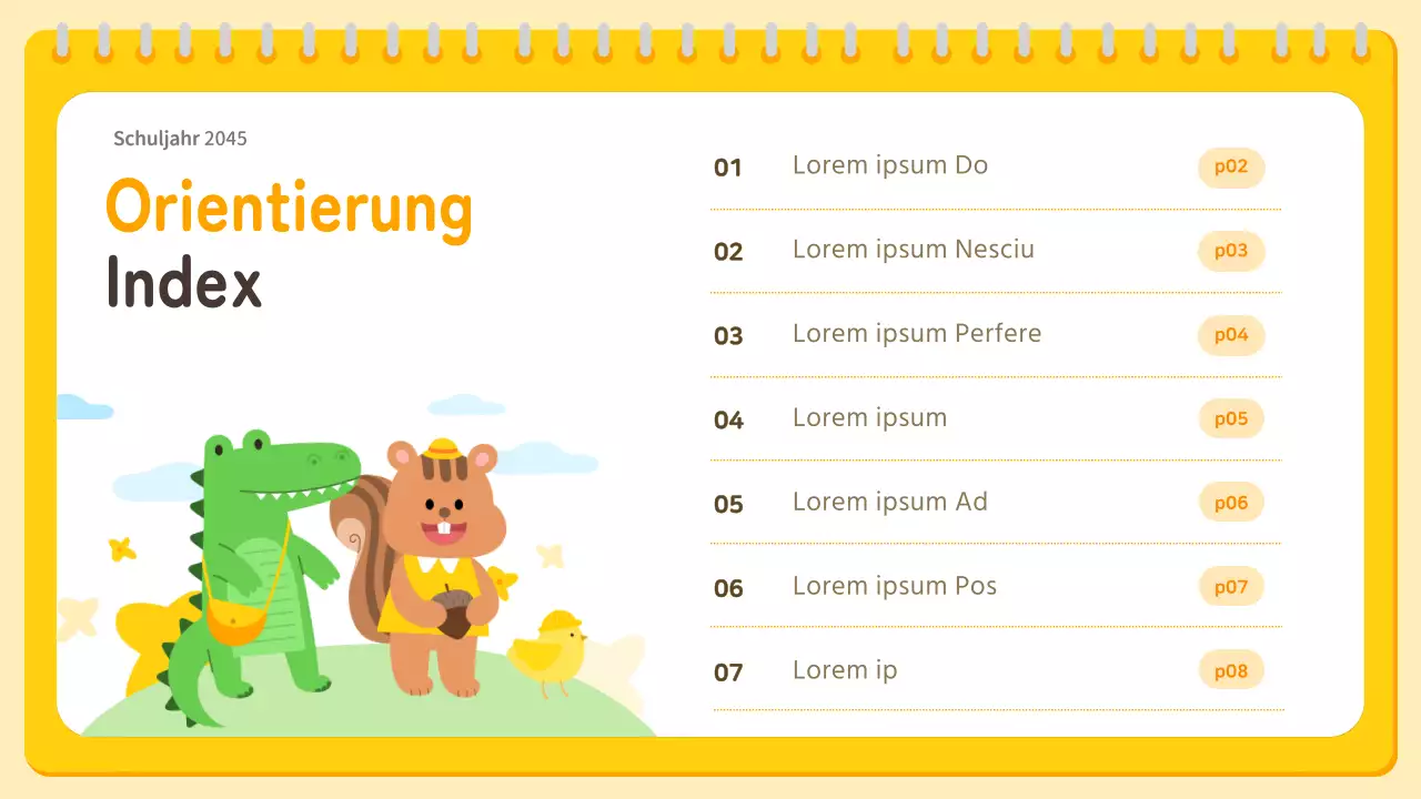 Gelbe und orangefarbene Präsentation zur Orientierung in der Vorschule