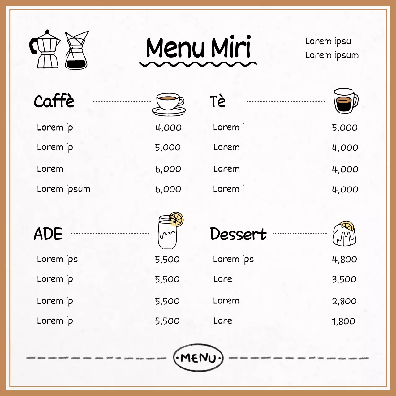 Annunci di caffè marroni e accoglienti