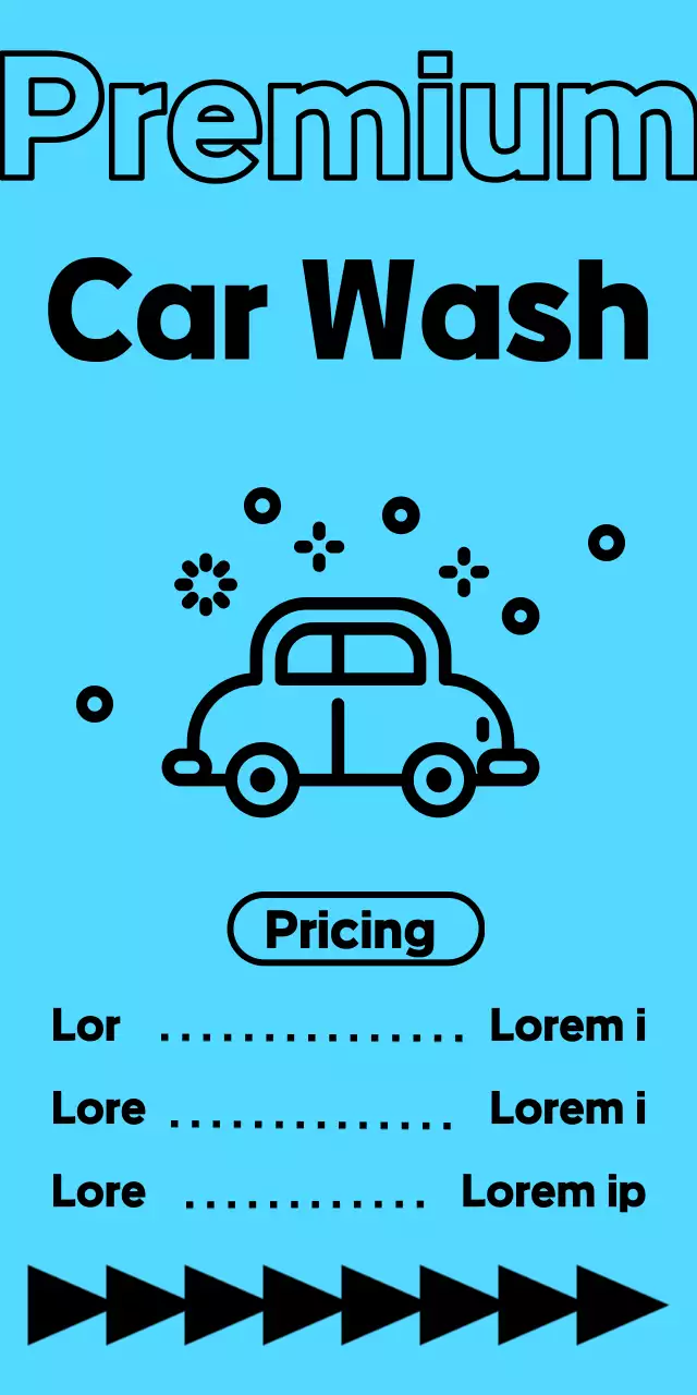 Car wash locations and prices in black text on a blue background