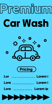 Car wash locations and prices in black text on a blue background