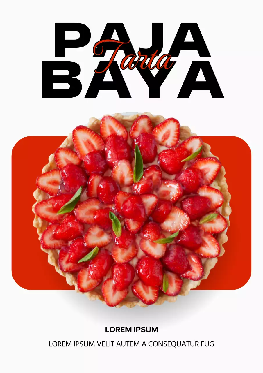 Promueva una tarta de fresas minimalista en rojo y negro