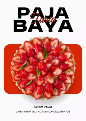 Promueva una tarta de fresas minimalista en rojo y negro