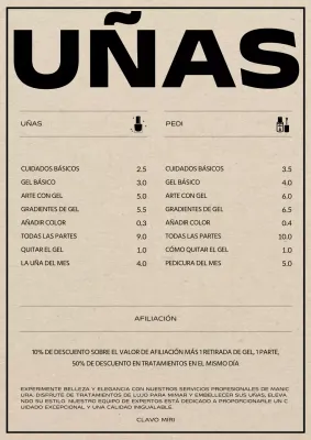 Precios de un salón de manicura sencillo en beige y negro