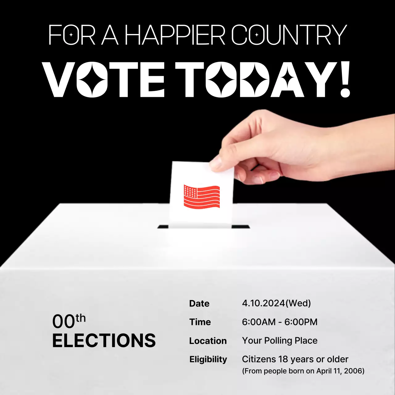 Black Minimal Election Announcement Social Media Post