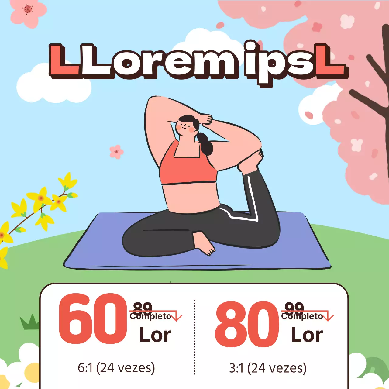 Anúncio giro de exercícios para as férias escolares com um fundo azul claro