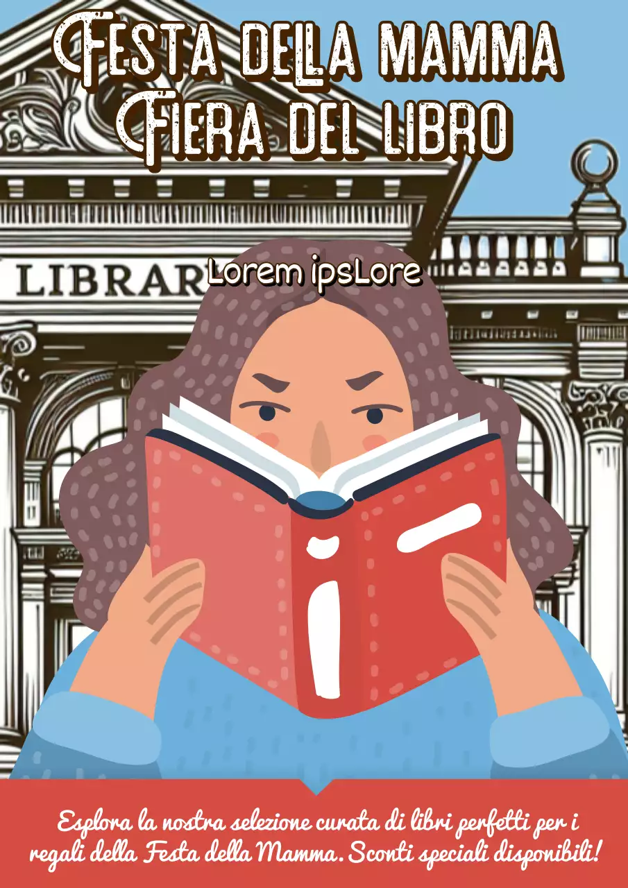 Fiera del libro della festa della mamma kitsch blu cielo e rosso Pubblicità