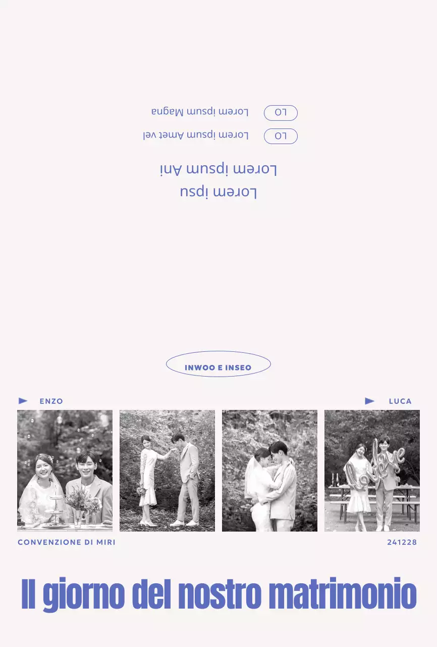 Un invito con un concetto di foto a quattro tagli in bianco e nero in un carattere pulito