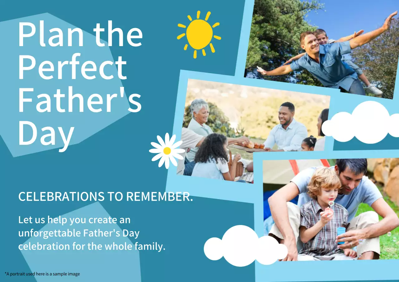 青と黄色の魅力的な父の日の野外イベント広告