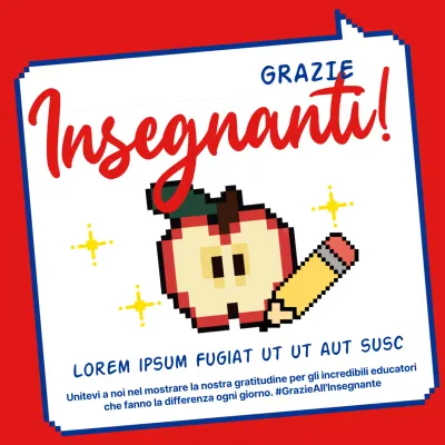 Pubblicità retrò rossa e bianca per la celebrazione della Giornata degli insegnanti