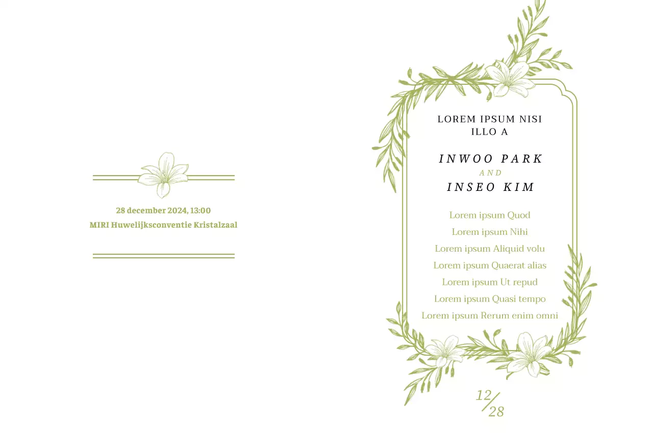 Elegante uitnodiging met groene plantenillustratie en kader