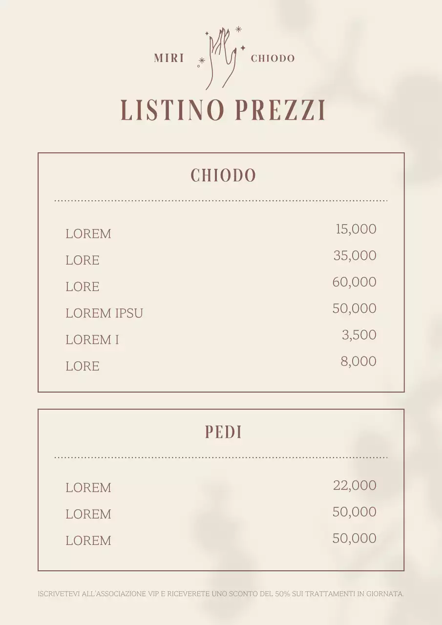 Prezzi per un salone per unghie minimalista con ombre vegetali avorio e marrone