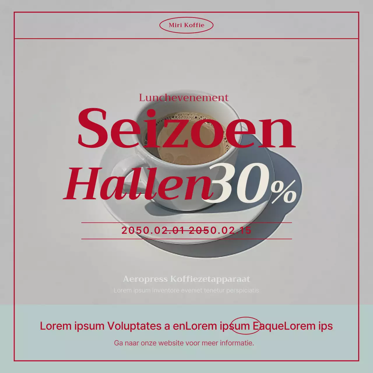 Vintage Cafe aankondiging in Mint en Rood