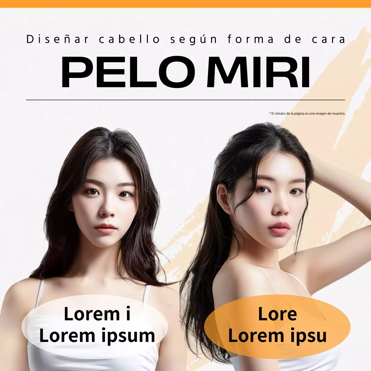 Modelo de pelo naranja por defecto antes y después de los anuncios