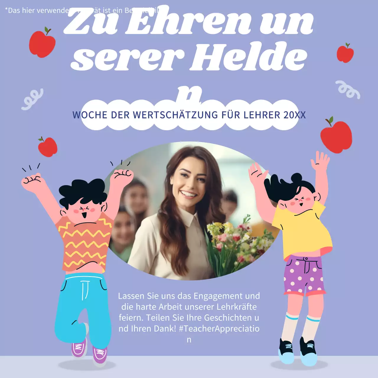 Lila und Weiß Charming Teachers 'Day Appreciation Advertisement